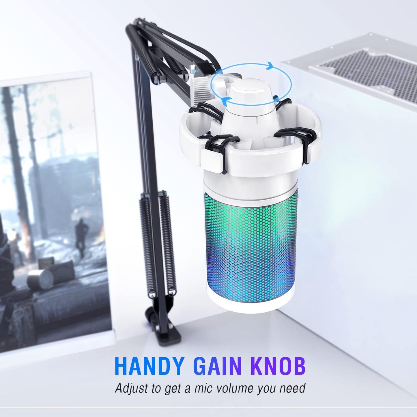 Fifine RGB Gaming USB Microphone Kit – Cardioid Condenser Mic with Boom Arm, Mute Button & Shock Mount for Streaming, PC, PS5, YouTube, Music Recording