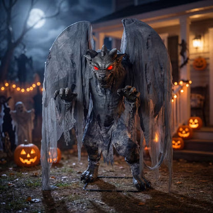 7.3 ft Animated Grim Stone Gargoyle Halloween Decoration