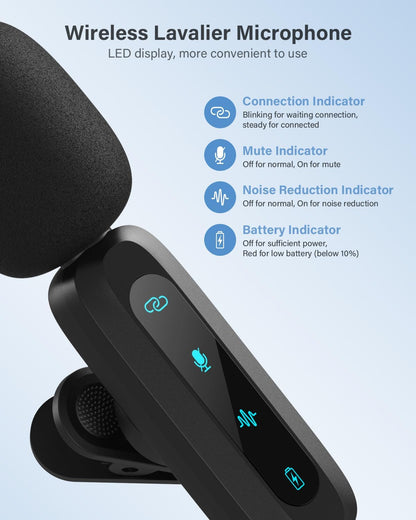 Wireless Lavalier Microphone 2-Pack for iPhone, Android & USB-C Devices
