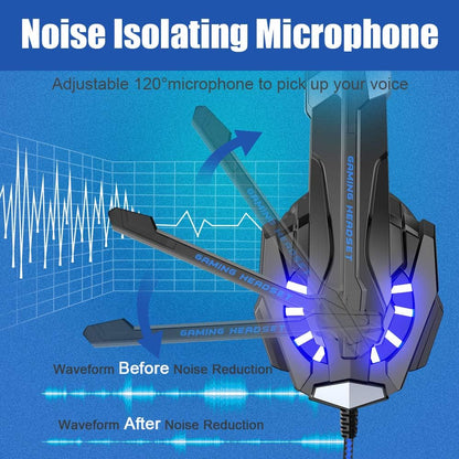 G9000 Wired Gaming Headset with 7.1 Surround Sound, Noise-Cancelling Mic, LED Lighting, Over-Ear Headphones for PS5, PS4, Xbox & PC