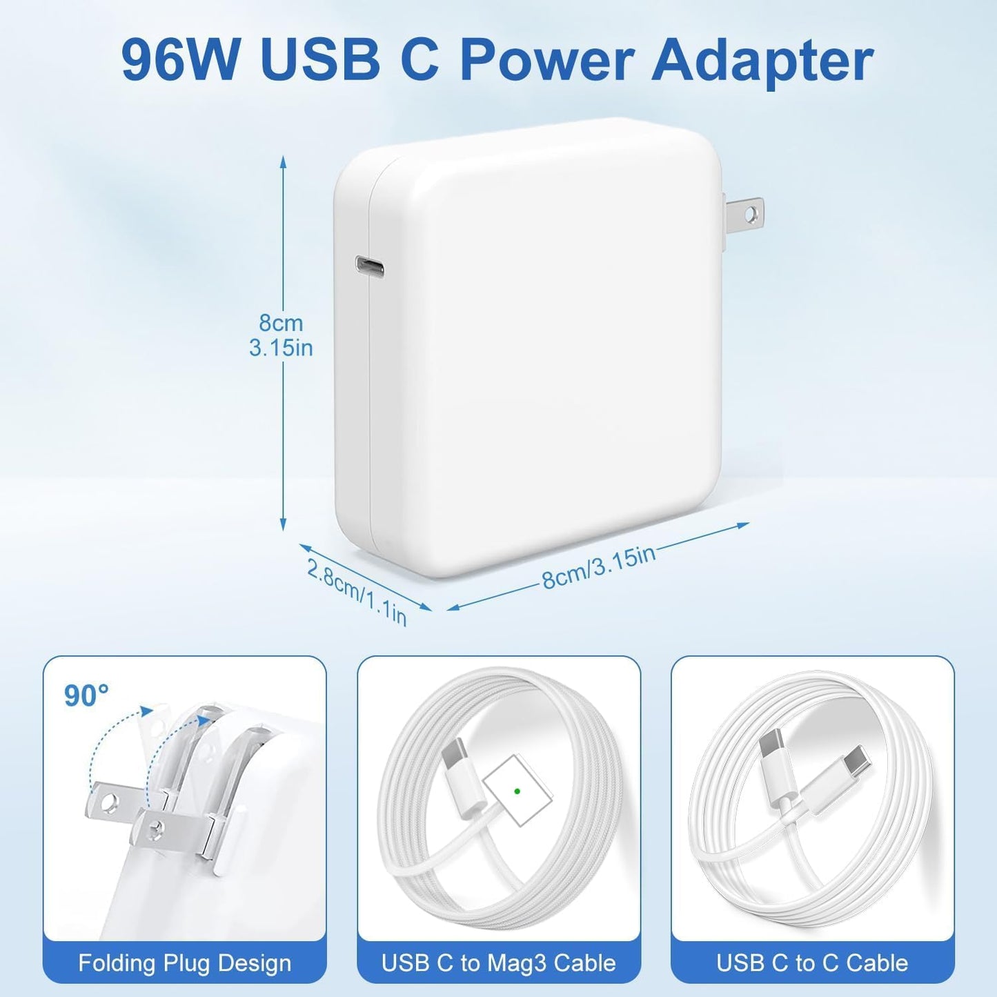 MacBook Pro Charger 96W/70W USB-C to MagSafe 3 Power Adapter