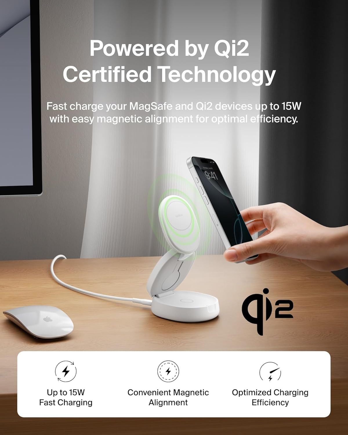 Belkin MagSafe Charger Compatible, 3-in-1 Qi2 Wireless Charging Station 15W, Convertible Wireless Charger