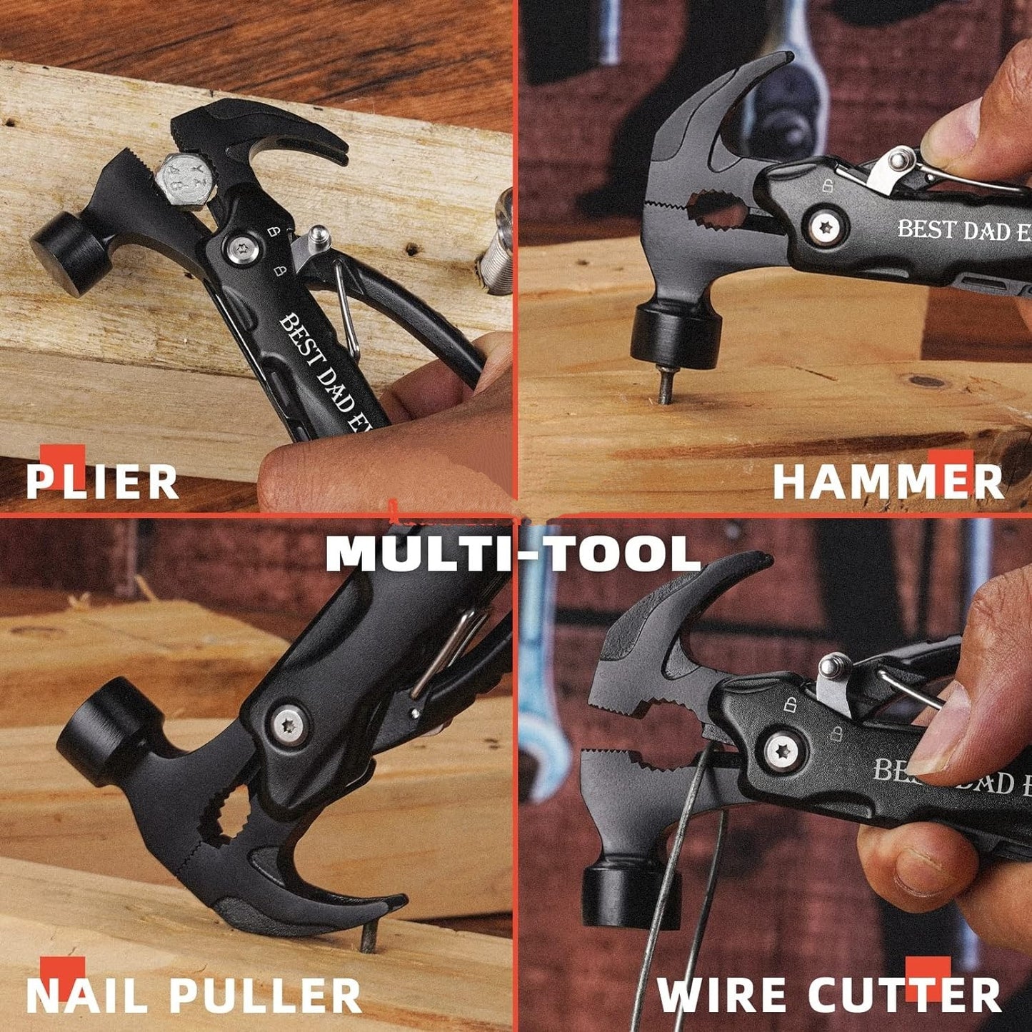 All-in-One Tools: 12-in-1 Mini Hammer Multitool - Father's Day Gifts from Kids - Cool Gadgets & Birthday Presents for Dad