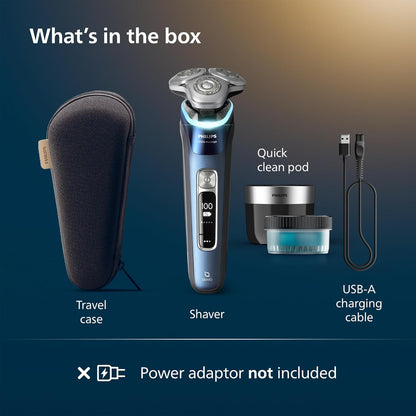 Philips i9000 Prestige Electric Shaver, Mystic Blue | SkinIQ Comfort, Wet or Dry Use, 360° Dual SteelPrecision Blades, Quick Clean Pod, Includes Travel Case, XP9201/20