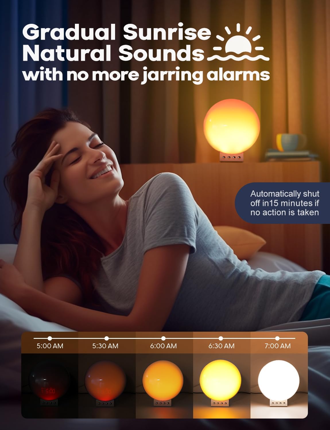 Dual Alarm Table Lamp, Sunrise Alarm Clock with Dual Wireless Charging - White Noise Sleep Sounds Machine, Sunset/Sunrise Simulation, for iPhone, Apple Watch/AirPods