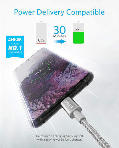 Anker USB-C to USB-C Cable, 60W Fast Charging Type-C Cable (6FT, 2-Pack) – Silver