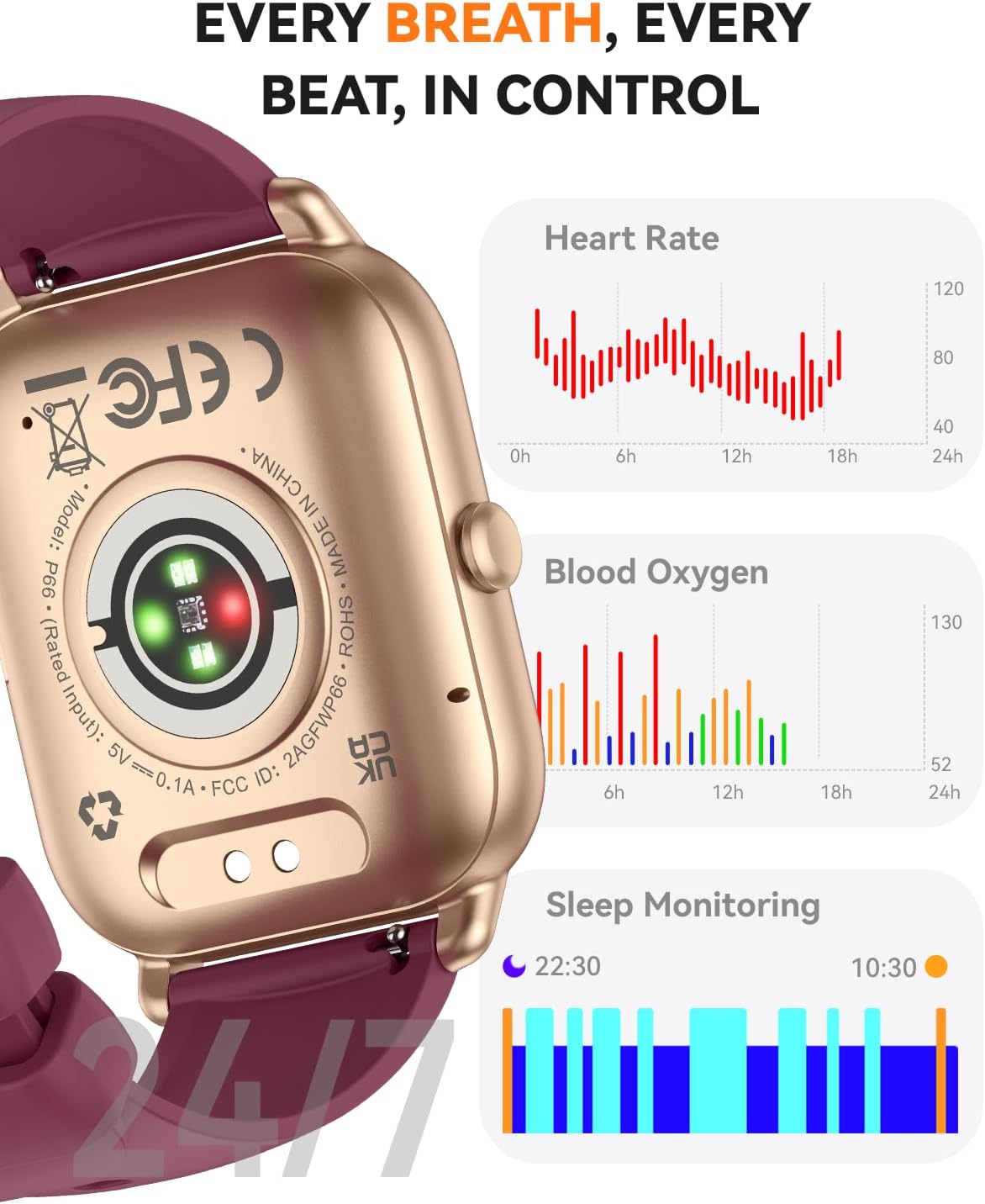 Smart Watch for Men & Women, 1.85" HD Fitness Tracker with Bluetooth Calling, Compatible with iOS & Android (Burgundy)
