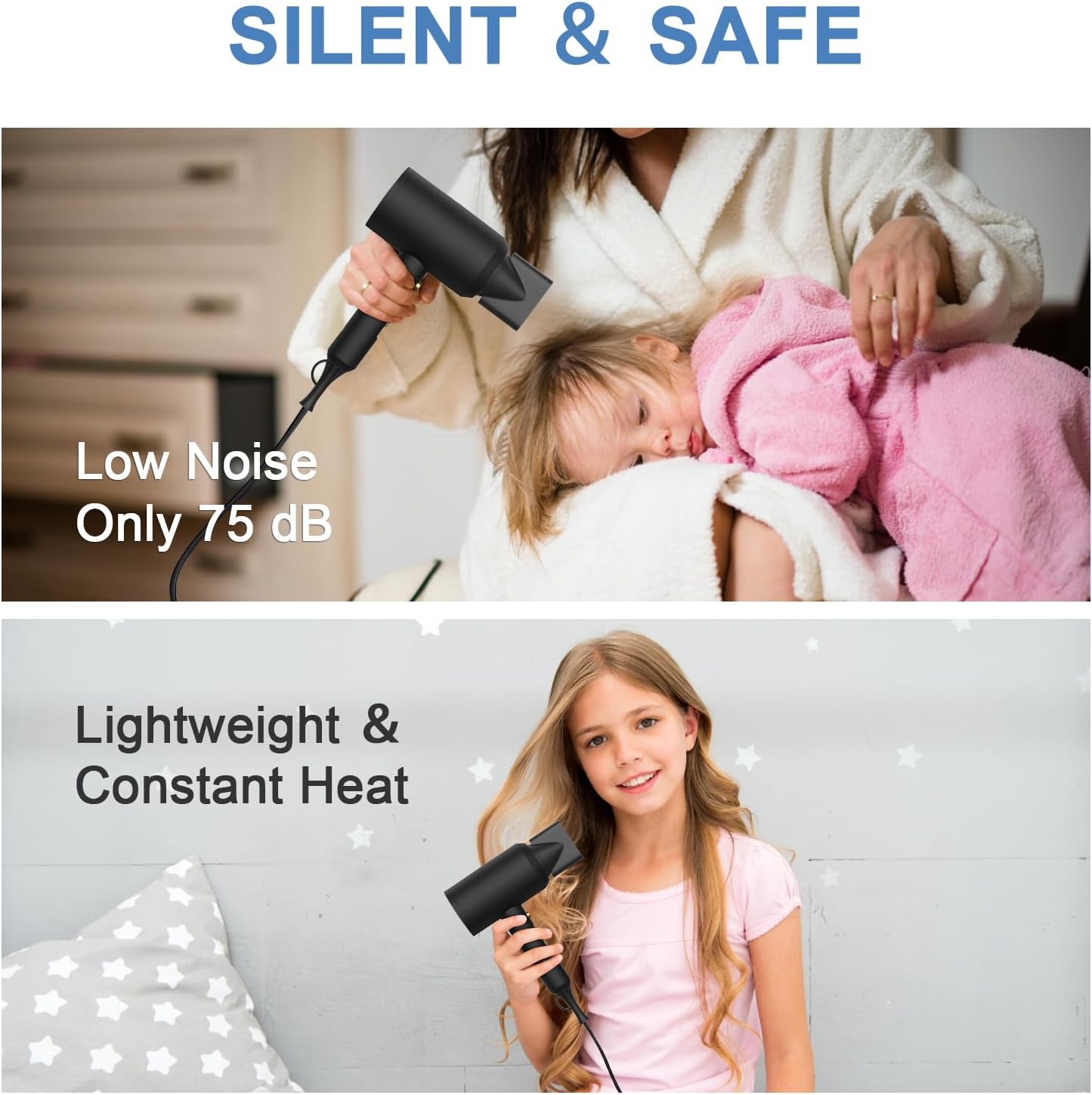 Professional 1800W Ionic Hair Dryer with Diffuser & Concentrators - Black & Gold