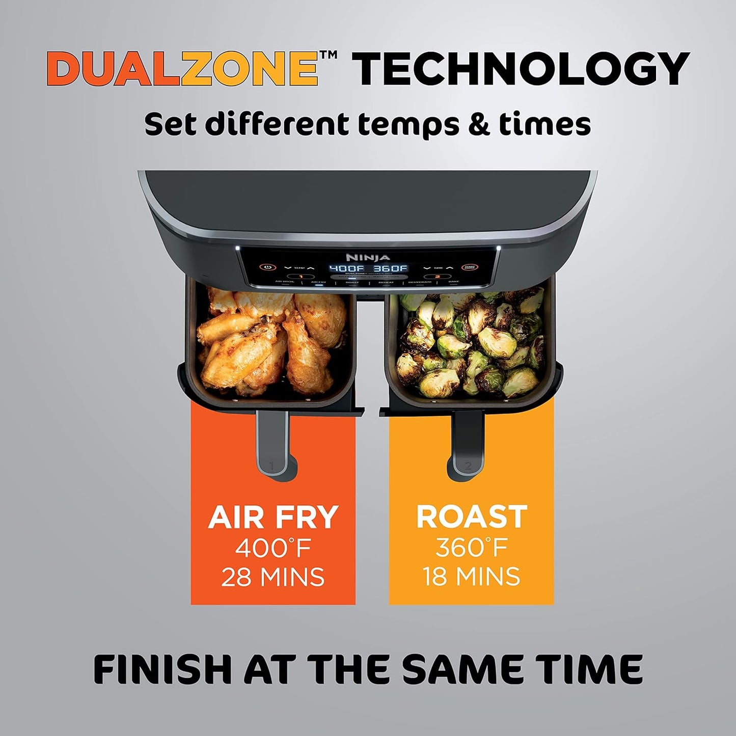 Ninja Foodi DZ201C 8-Qt Dual Basket Air Fryer, 6-in-1 Air Fry, Roast, Bake, Broil, Reheat & Dehydrate with DualZone Technology, Slate Grey