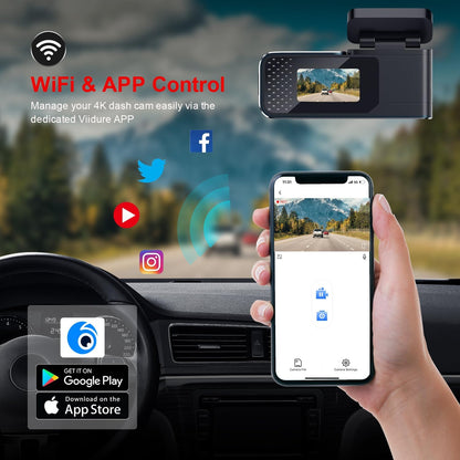 4K Dash Cam with WiFi & 64GB SD Card – Ultra HD 2160P Car Camera with WDR, Night Vision, Parking Mode, G-Sensor, Loop Recording