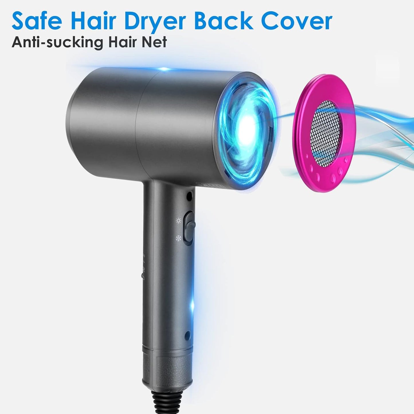 1800W Professional Ionic Hair Dryer with Diffuser & Nozzles – Fast Dry Blow Dryer with 3 Heat Settings & Cool Shot for Home & Travel