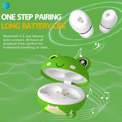 Kids Wireless Earbuds with 85dB Volume Limit, Bluetooth 5.3 & 30H Playtime (FROG)