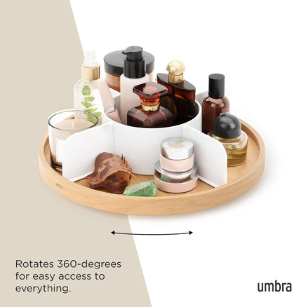Umbra Bellwood Lazy Susan Divided Tray Organizer for Pantry Spices and More, Natural/White