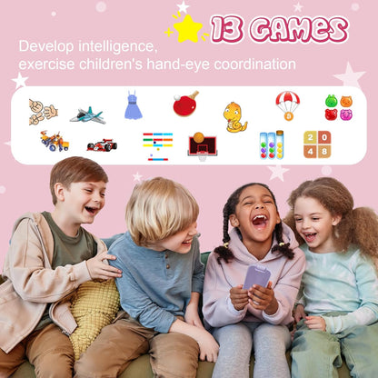 Kids Smart Phone Toy – 2.8" Touchscreen, Dual Cameras, MP3, 13 Games & Habit Tracker (Pink)