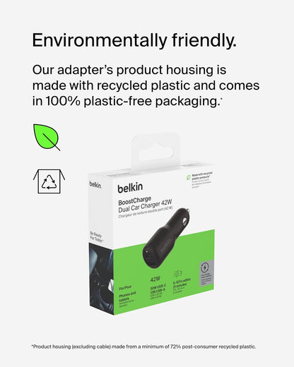 Belkin BoostCharge 42W Dual Car Charger – USB-C 30W PPS & USB-A Fast Charging