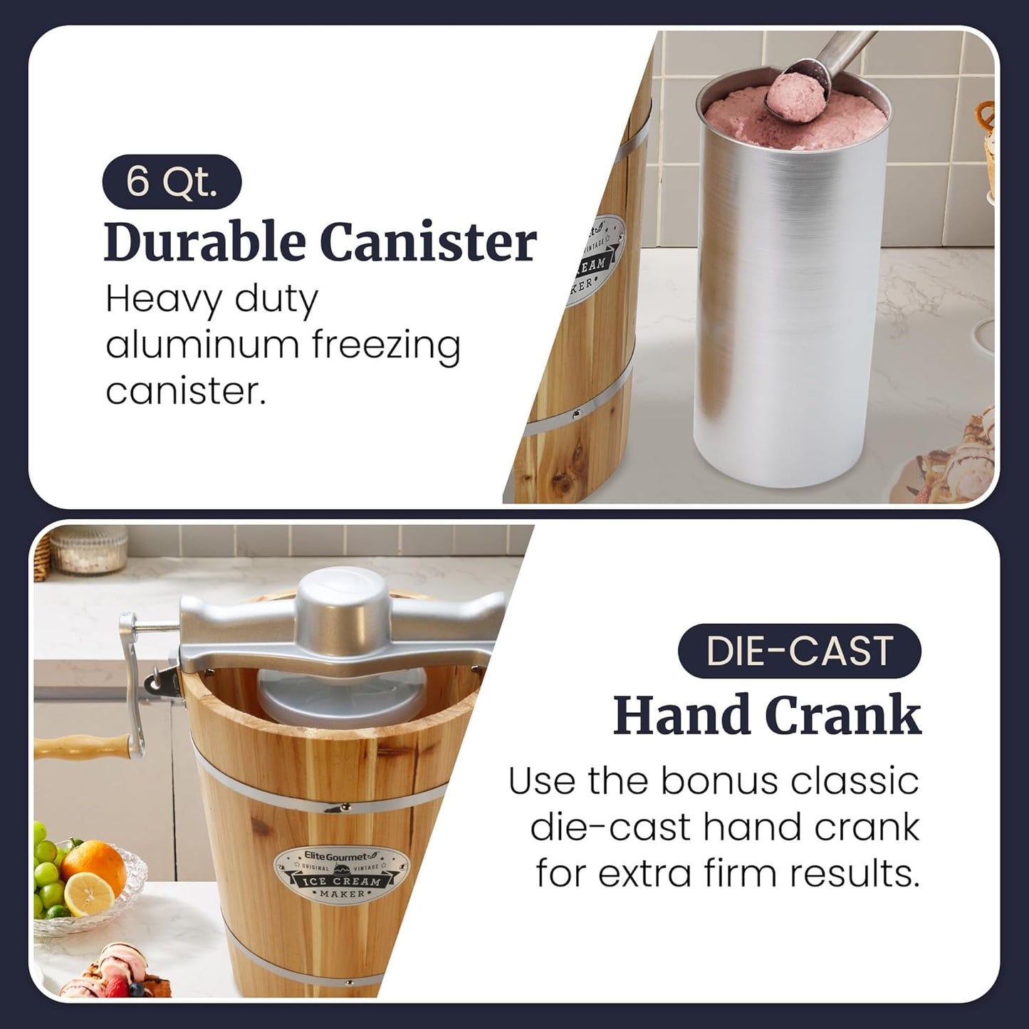 Elite Gourmet Old Fashioned 6 Quart Vintage Wood Bucket Electric Maker Machine