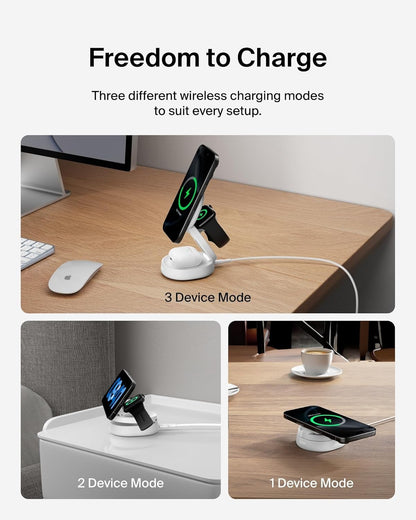 Belkin MagSafe Charger Compatible, 3-in-1 Qi2 Wireless Charging Station 15W, Convertible Wireless Charger