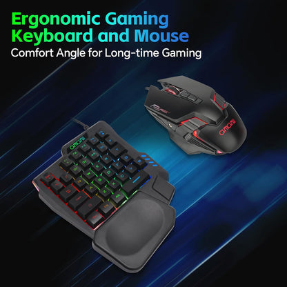 One-Handed RGB Gaming Keyboard Mouse Combo with USB Splitter