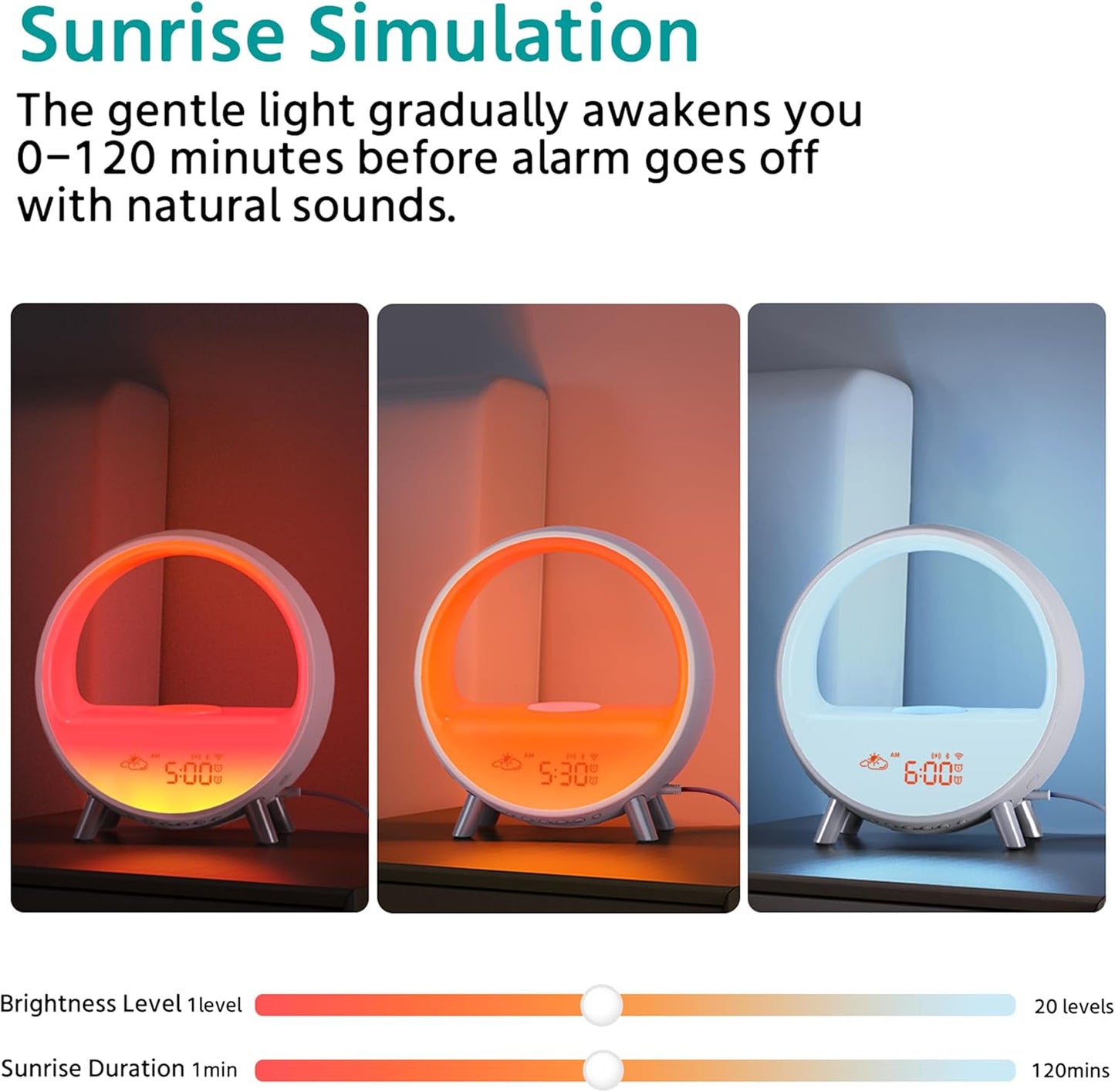 Sunrise Alarm Clock, Arches Wake Up Light - White Noise Machine, Bluetooth Speaker, Night Light - Alexa Compatible, Touch/Button/App Control