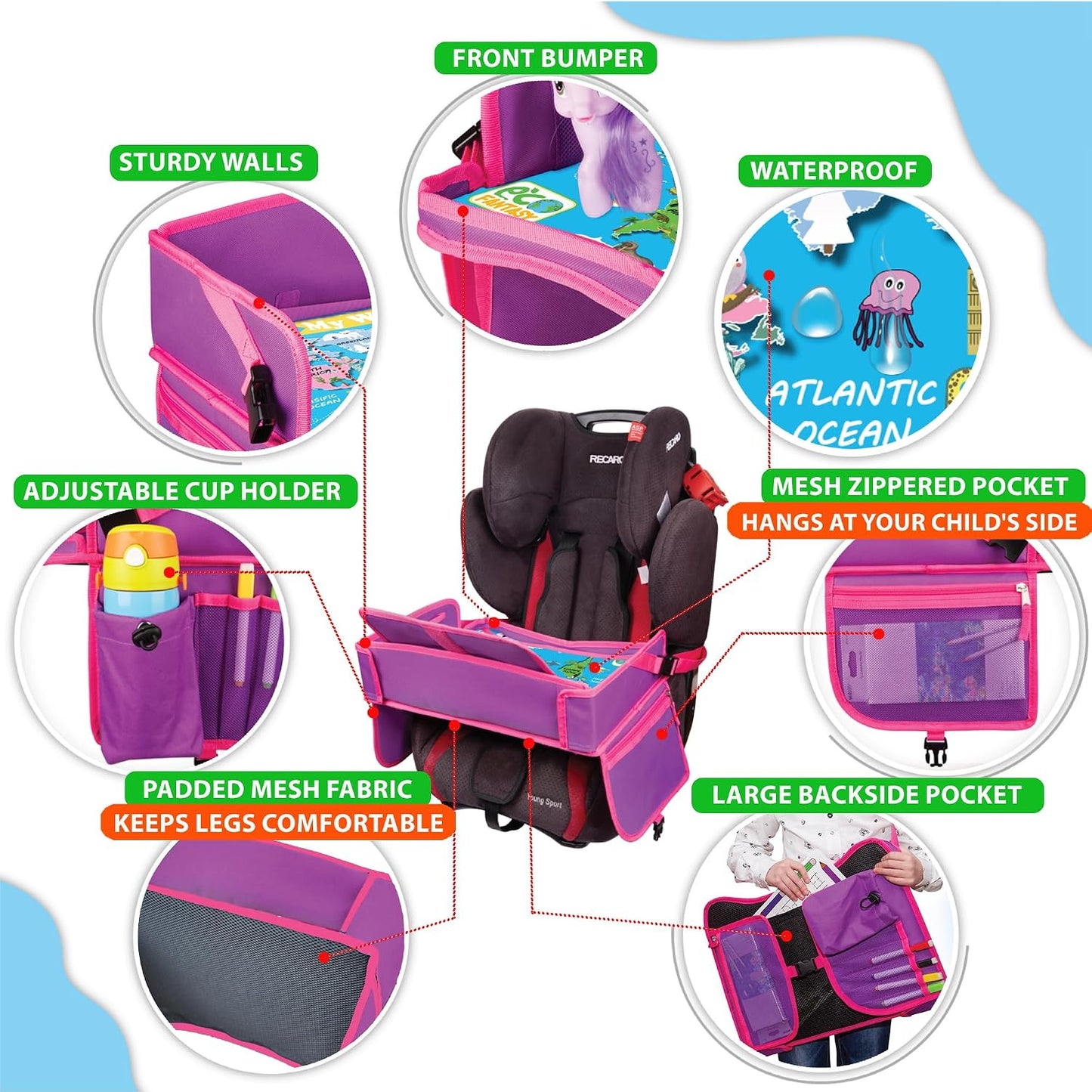 Toddler & Kids Travel Tray for Car Seats and Airplanes - Essential Lap Desk for Road Trips and Activities
