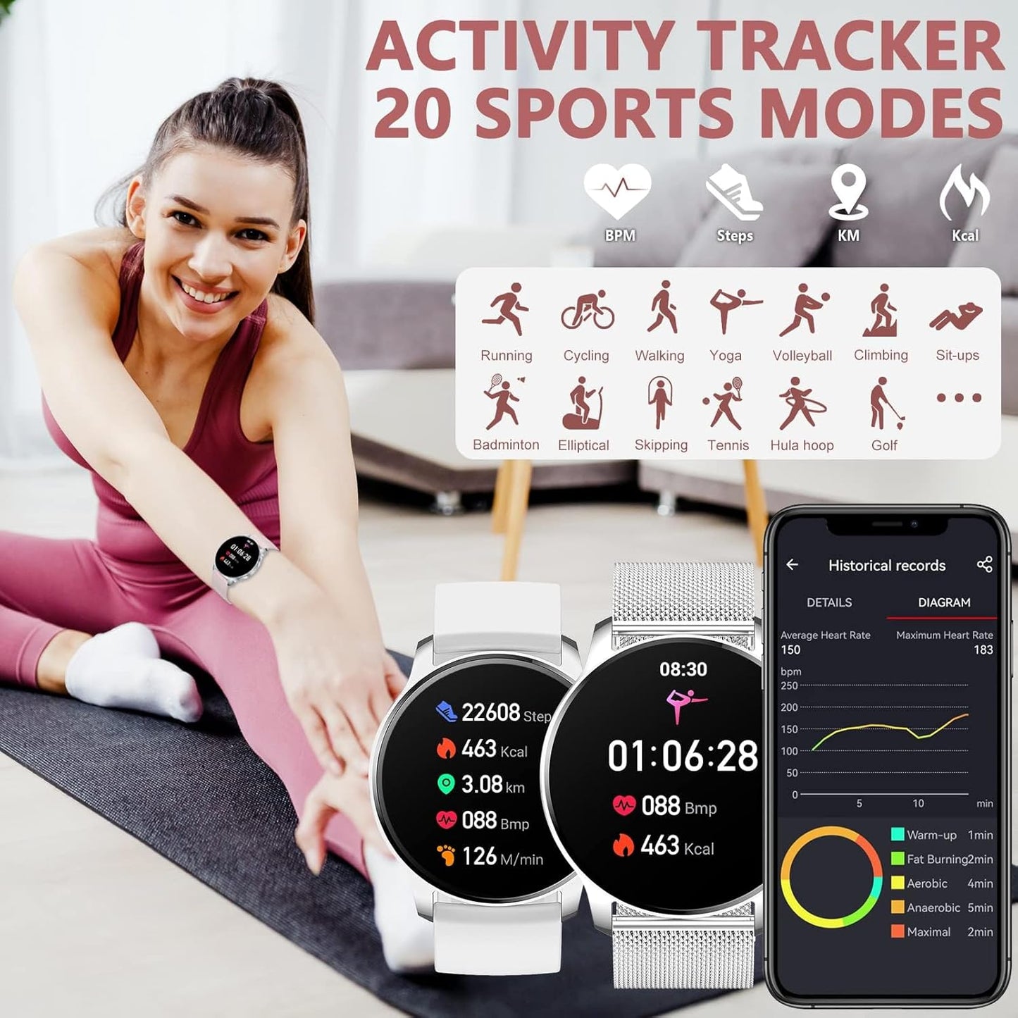 HER Luxury Smart Watch with Bluetooth Calling, 1.32" Custom Dial Fitness Tracker – Heart Rate, Sleep & Step Monitor, Waterproof, Android & iPhone Compatible