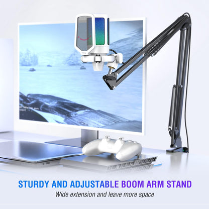 Fifine RGB Gaming USB Microphone Kit – Cardioid Condenser Mic with Boom Arm, Mute Button & Shock Mount for Streaming, PC, PS5, YouTube, Music Recording