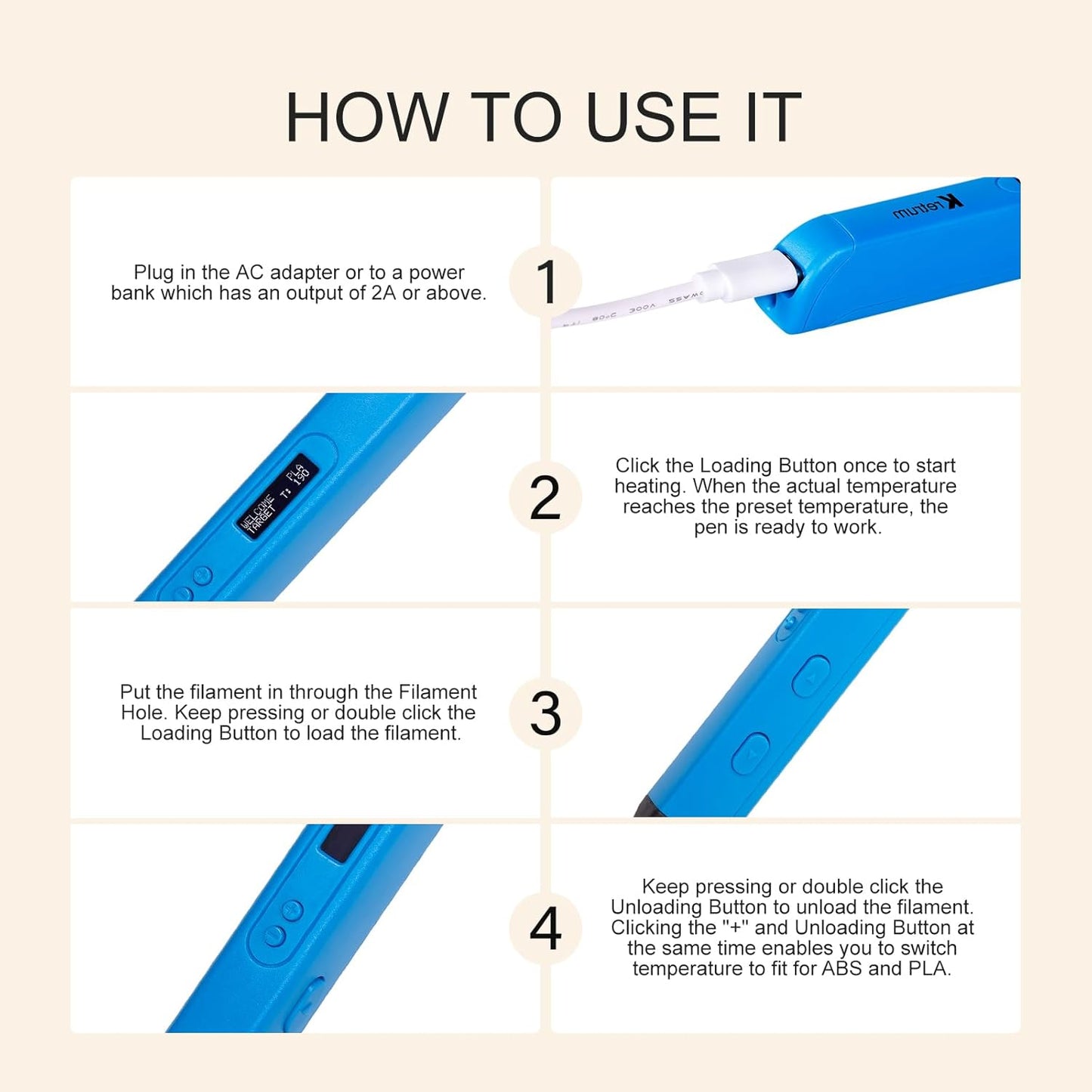 Professional 3D Pen for Kids and Adults | 3D Printing Pen with OLED Display as Gift | 3D Drawing Pen with Finger Protector, Pen Hold, 1.75mm PLA Filament, Stencil Bool, Charger | Stylo 3D Blue