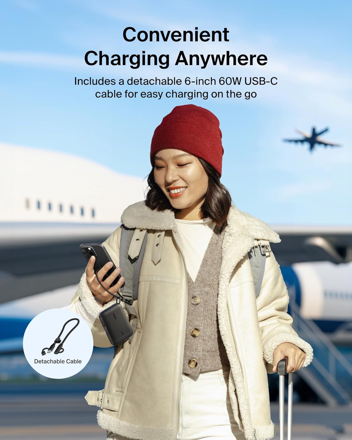 Belkin Slim USB-C Power Bank 10,000mAh – 20W Fast Charging, Dual USB-C, Digital Display