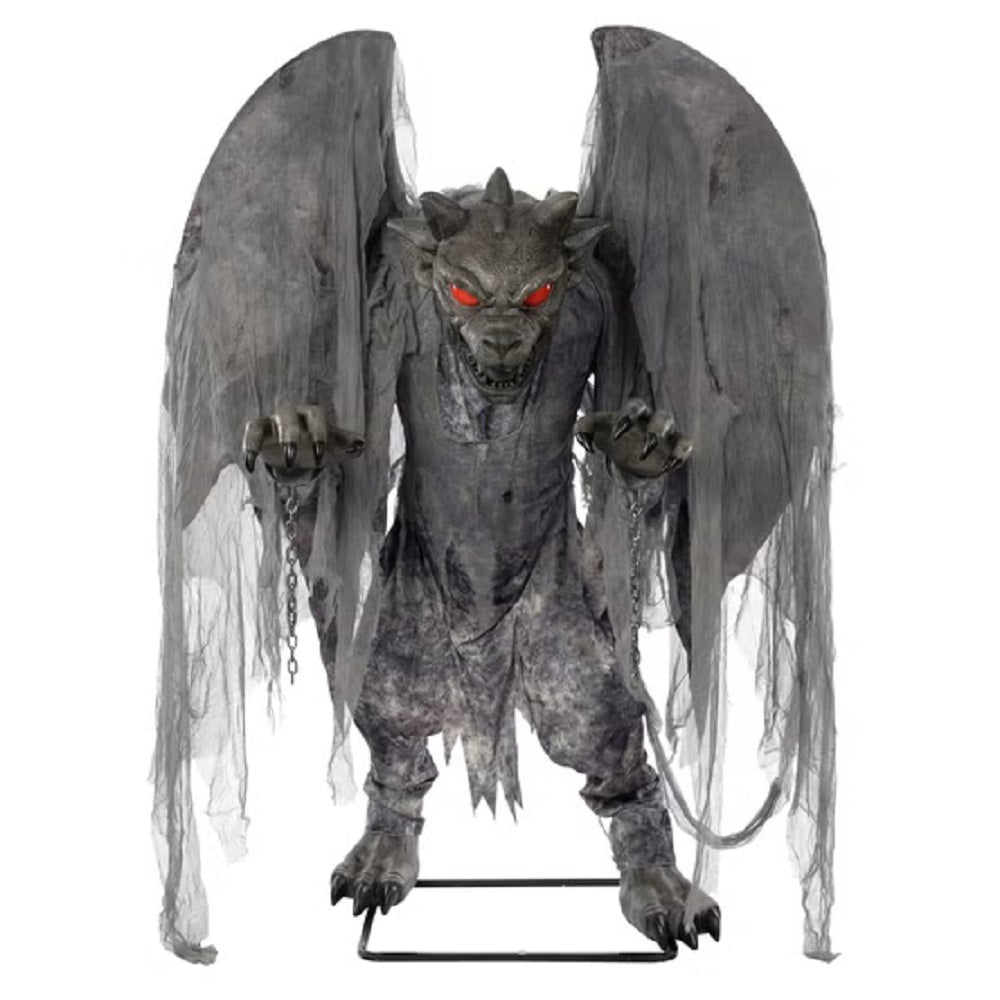 7.3 ft Animated Grim Stone Gargoyle Halloween Decoration