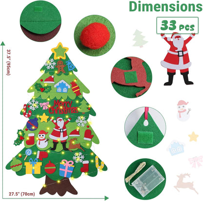 3.28Ft DIY Felt Christmas Tree for Kids with 32 Ornaments and LED Light