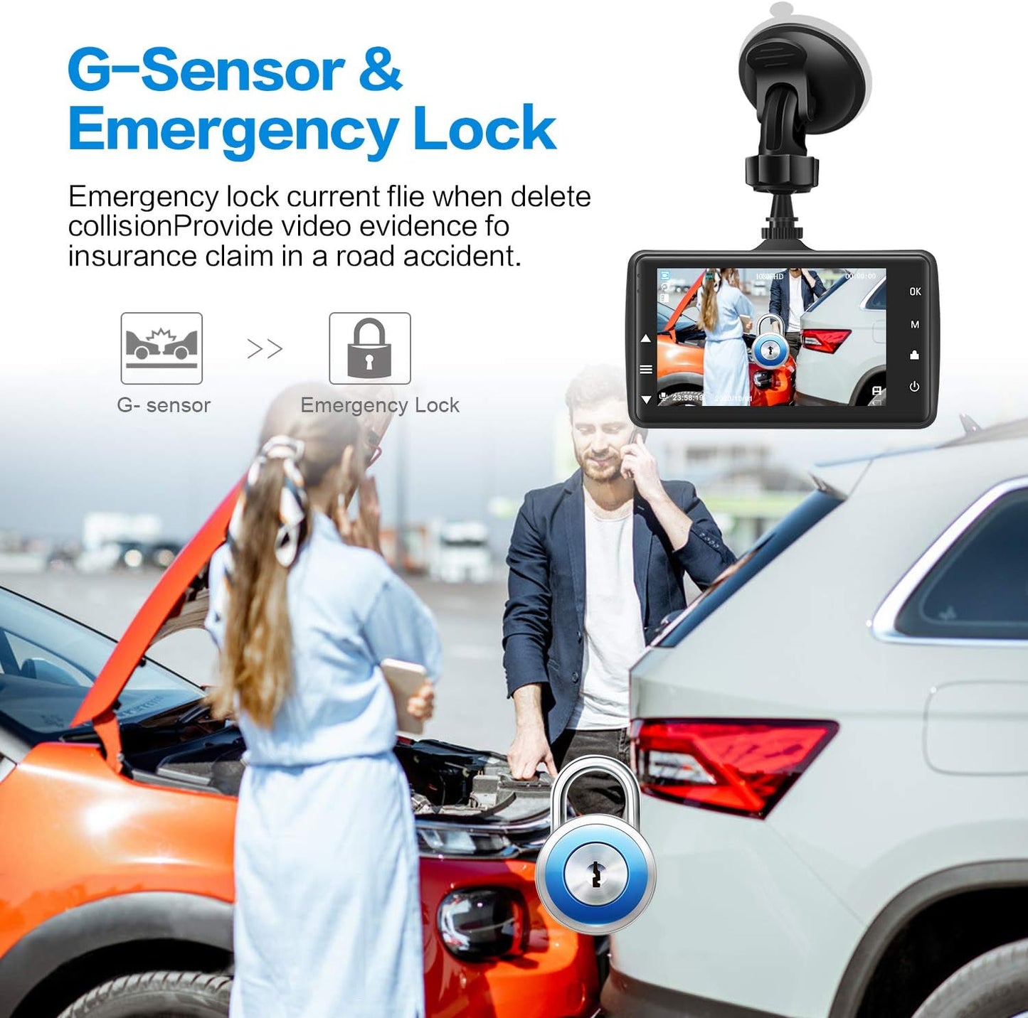 1080P FHD Dash Cam Front with 3" IPS Screen, 170° Wide Angle, G-Sensor, Parking Monitor, Loop Recording, Motion Detection, 32GB SD Card