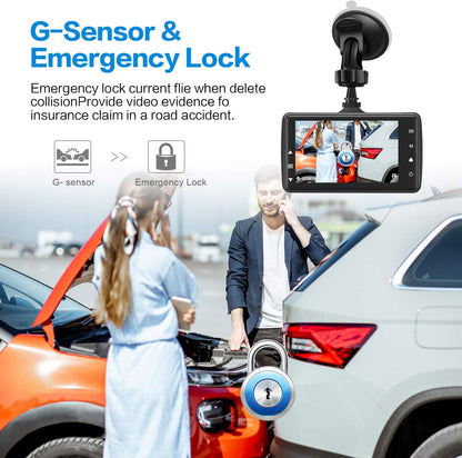 1080P FHD Dash Cam Front with 3" IPS Screen, 170° Wide Angle, G-Sensor, Parking Monitor, Loop Recording, Motion Detection, 32GB SD Card