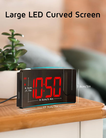 Projection Alarm Clock with 180° Rotatable Projector and USB Charging