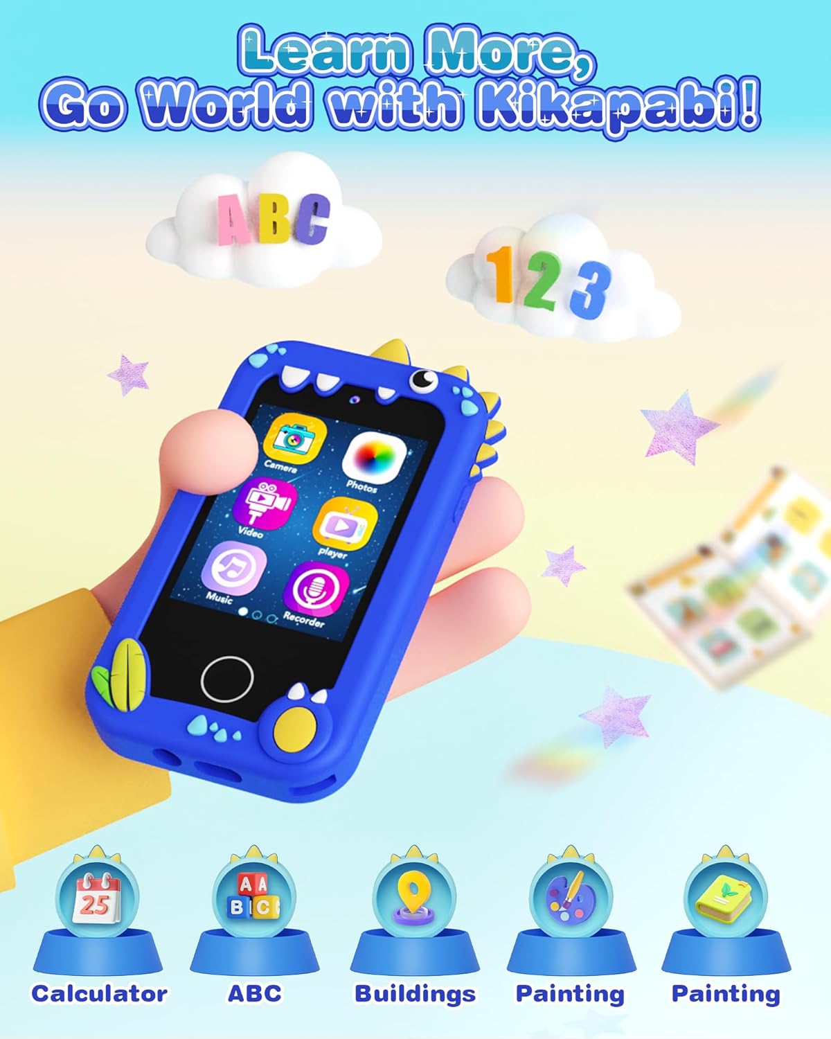 Kids Smart Phone Toy with Dual Cameras, Educational Games & MP3 Player – Blue Dinosaur