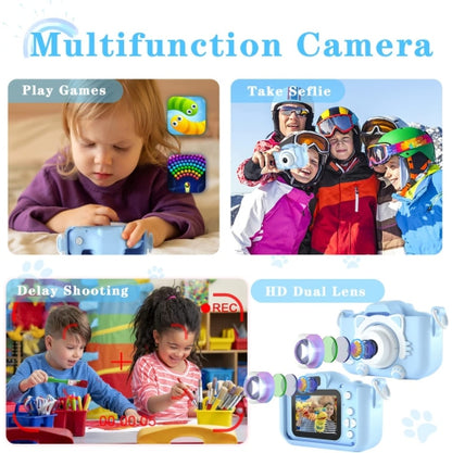 Cat Camera Toy for Kids, Digital Camera with 2.0 Inch Display, 100° angle lens, 3 puzzle games, 28 frames and 6 kinds of filters, HD Video Camera with 32GB SD Card.