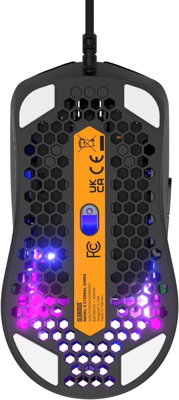 Glorious Model O Eternal Ultralight RGB Gaming Mouse - Wired - 55g Lightweight - Customizable RGB Lighting - 6 Programmable Buttons - Symmetrical Design - 12K DPI Optical Sensor - PC/Mac - Black