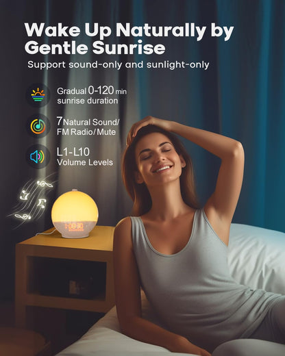 Sunrise Alarm Clock with Smart APP Control, Sunrise Simulation, Noise Sound Machine, Dual Alarms, FM Radio - Enhance Your Morning Routine, Alarm Clocks for Bedrooms