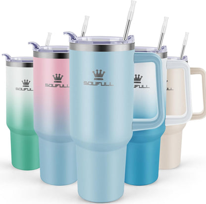 40 oz Leak-Proof Tumbler with Handle and Straw - Stainless Steel Insulated Cup for Hot Cold Beverages - Dishwasher Safe - PinkBlue