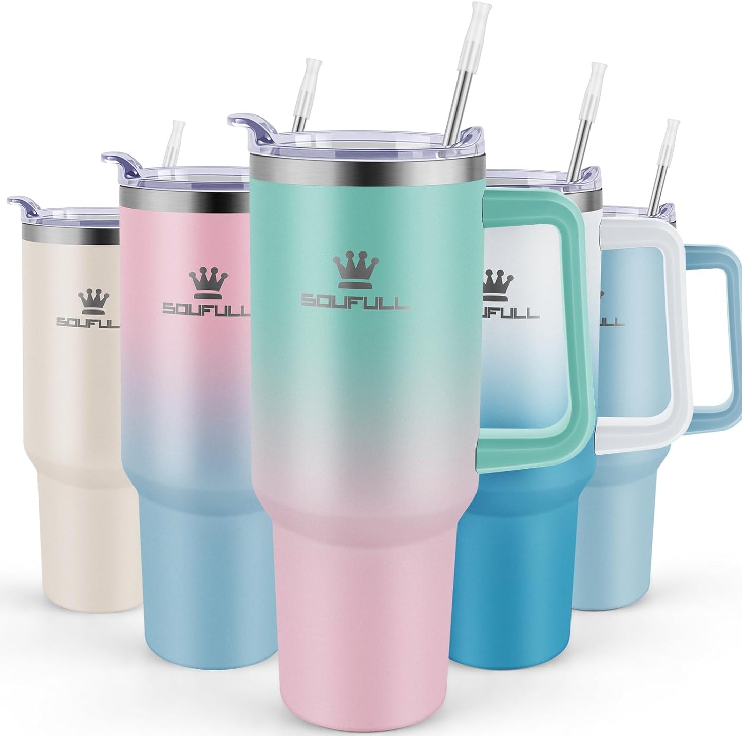 40 oz Leak-Proof Tumbler with Handle and Straw - Stainless Steel Insulated Cup for Hot Cold Beverages - Dishwasher Safe - PinkBlue