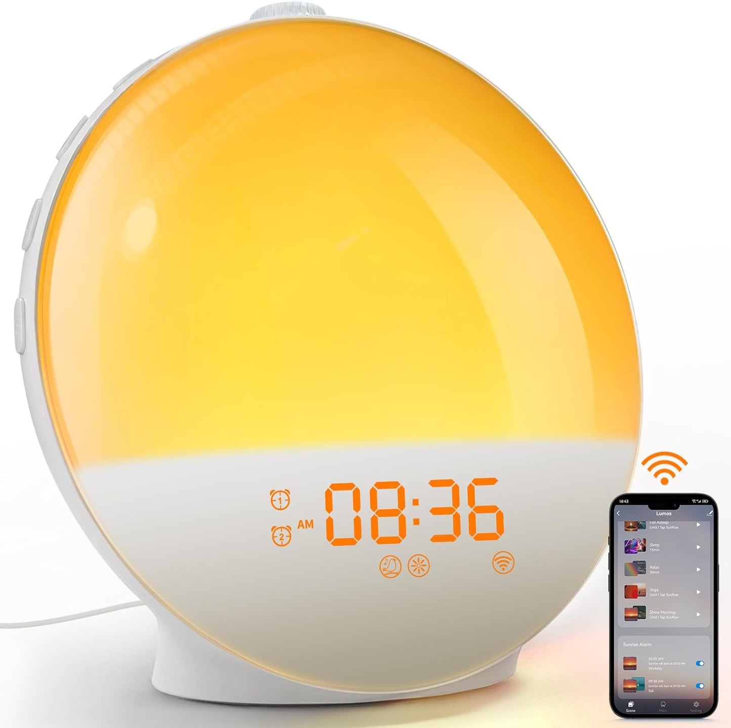 Sunrise Alarm Clock with Smart APP Control, Sunrise Simulation, Noise Sound Machine, Dual Alarms, FM Radio - Enhance Your Morning Routine, Alarm Clocks for Bedrooms