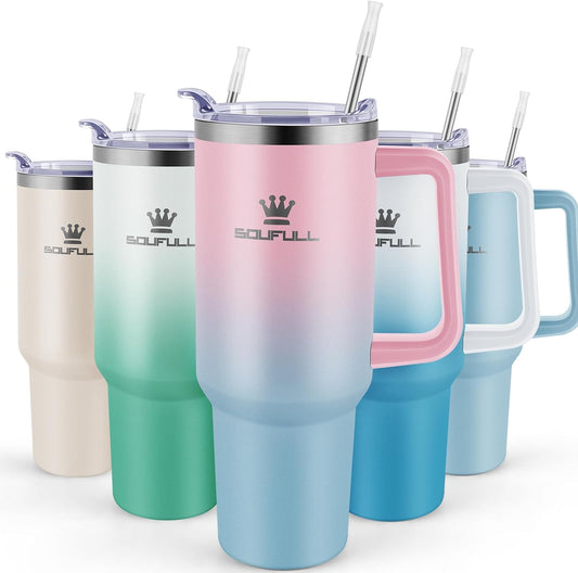 40 oz Leak-Proof Tumbler with Handle and Straw - Stainless Steel Insulated Cup for Hot Cold Beverages - Dishwasher Safe - PinkBlue