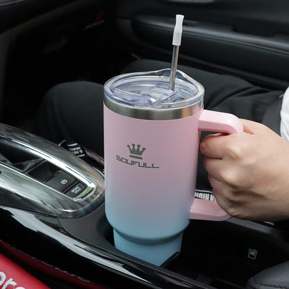40 oz Leak-Proof Tumbler with Handle and Straw - Stainless Steel Insulated Cup for Hot Cold Beverages - Dishwasher Safe - PinkBlue