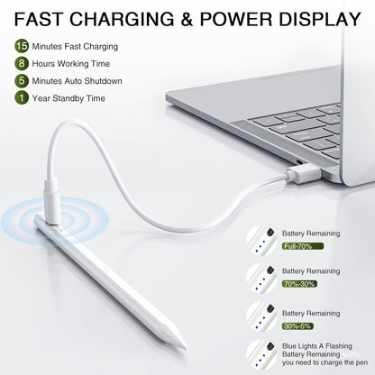 Stylus Pen for iPad 2018-2025, Fast Charging Magnetic Pencil (1st Generation) with Tilt Sensitivity & Palm Rejection for iPad 6/7/8/9/10/11, Air 3/4/5/M2/M3, iPad mini 5/6/7, iPad