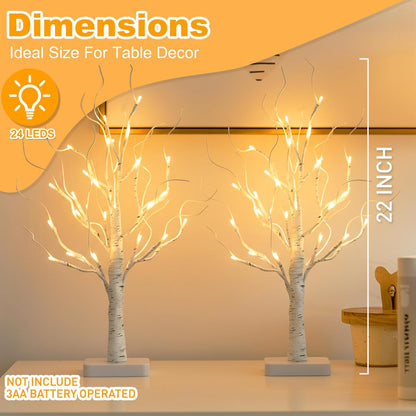 2-Pack 22" Lighted Birch Trees with Timer – Warm White LED Tabletop Christmas Decorations