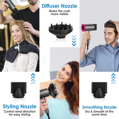 1800W Professional Ionic Hair Dryer with Diffuser & Nozzles – Fast Dry Blow Dryer with 3 Heat Settings & Cool Shot for Home & Travel