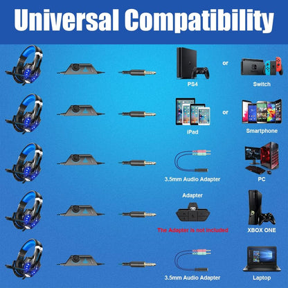 G9000 Wired Gaming Headset with 7.1 Surround Sound, Noise-Cancelling Mic, LED Lighting, Over-Ear Headphones for PS5, PS4, Xbox & PC