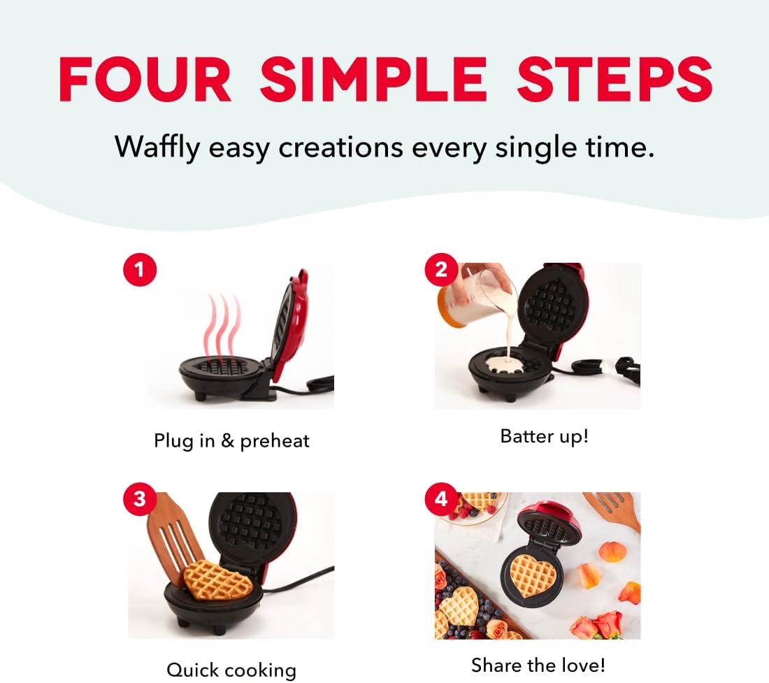 Dash Heart Mini Waffle Maker - Red