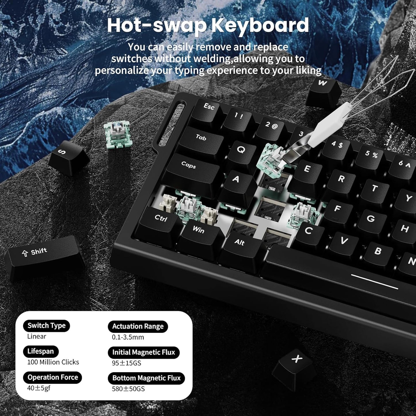 X68 HE 8000Hz Rapid Trigger Magnetic Gaming Keyboard – 0.01mm RT, RGB, 60% - Black