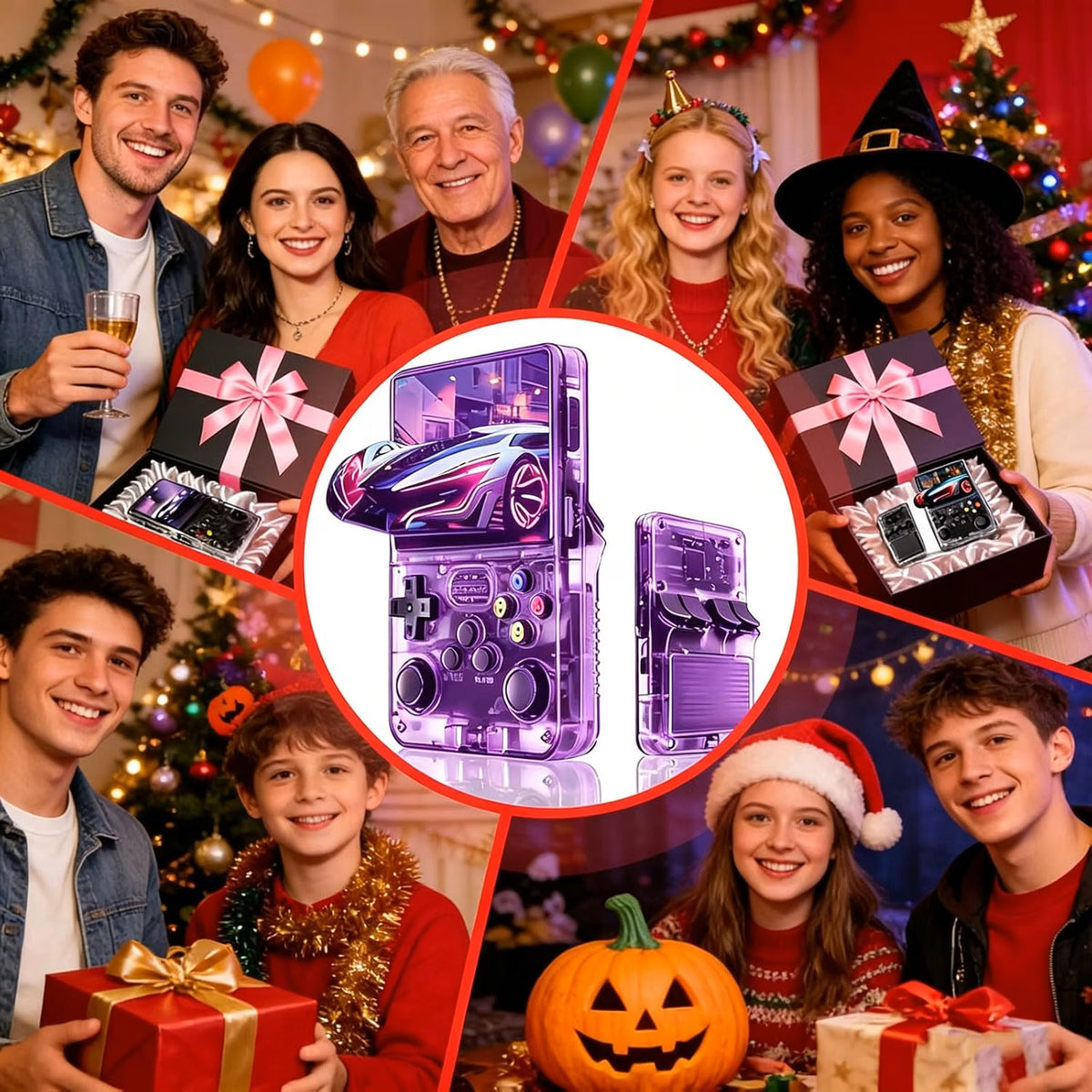 Retro Handheld Game Console with 3.5" IPS Screen, Dual Joysticks & 3500mAh Battery – Dark Misty Violet