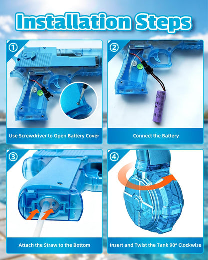 2-Pack Electric Water Guns with LED Lights & Rechargeable Batteries